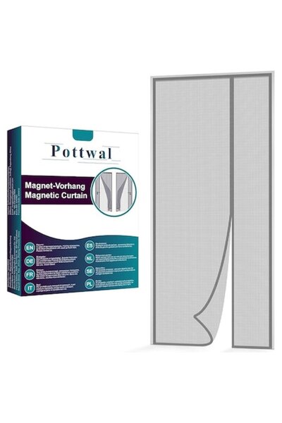 Pottwal Магнитен комарник за врата, странично отваряне, 75x210 см, сив