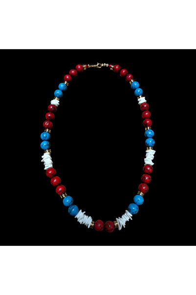Serra Women's Natural Blue Red White Sea Shell Necklace Jewelry Accessory