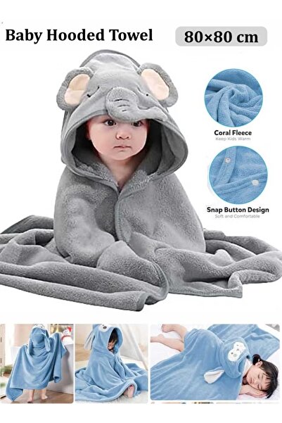 Generic Baby Hooded Towel 80×80 cm Large Size Baby Bath Towel Soft Absorbent and Non-Balling