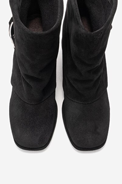 LuviShoes Lore Black Suede Genuine Leather Buckle Women's Heeled Boots