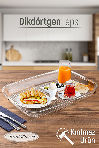 Trend Maison صينية غير قابلة للكسر، صينية عرض شفافة مستطيلة الشكل للشاي والقهوة وصينية عرض 44 سم