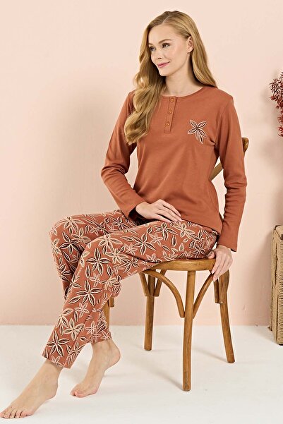 REMSA Women's Combed Cotton Long Sleeve Pajama Set 3216 Tile