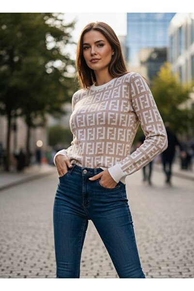 YusGos Women's Crew Neck Letter Pattern High Quality Knitwear Sweater