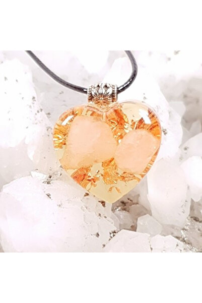 Elvero Medalion inima din cuart roz si cupru