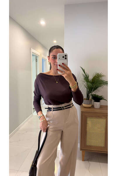 BİRCANÇİL Μπλούζα MD Core καφέ με λαιμόκοψη