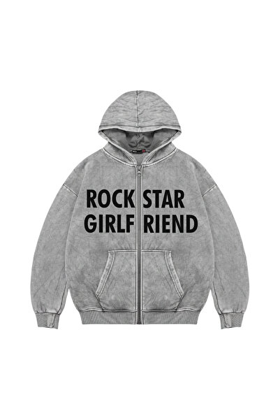 Sokak Butik Λευκό φούτερ με φερμουάρ Rockstar Girlfriend με κουκούλα Unisex π...