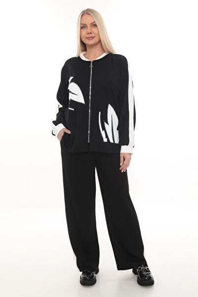 zitex Modal Fabric Plus Size Tracksuit Set with Print and Stone Detailing and Side Stripes