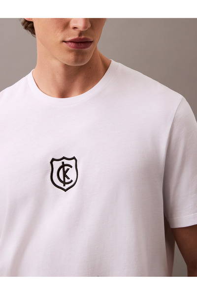 Calvin Klein Men White 20S Embroidered Shield Crew Neck T-Shirt