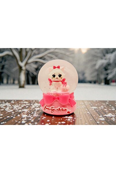 Kuzey Tacı Şirin Kedicik (Beauty Marie) Temalı Kar Küresi - Pembe Fiyonklu Vip