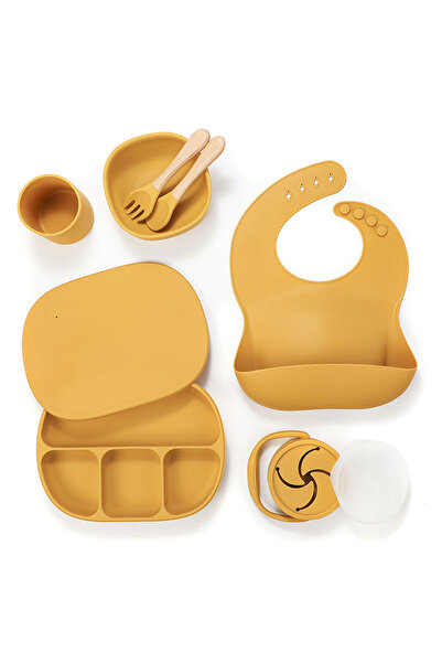 Pitikot Set Complet de Masa pentru Bebelusi Pitikot® – 7 Piese din Silicon Alimentar, Antiderapant, Mustar