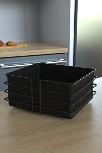 Home Stuff Black 3-Piece Square Bread Serving Presentation Set, Upright Roll Towel Holder, Cage Napkin Holder