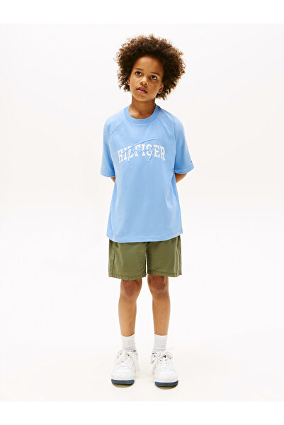Tommy Hilfiger Boys Blue Mixed Logo Raglan Sleeve T-Shirt