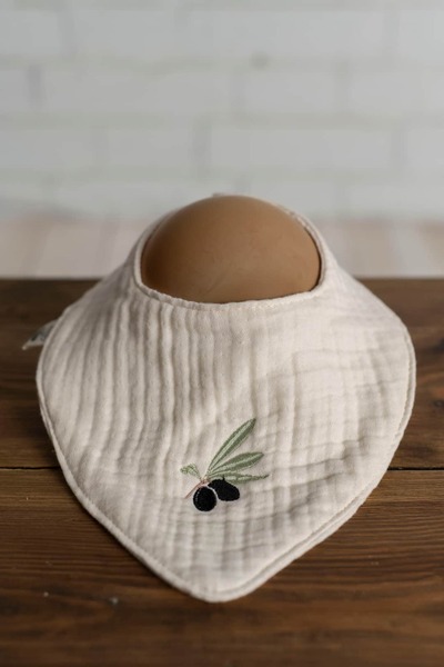 Olivo Mini Newborn Baby Embroidered Scarf/Bib 4 Layers of Muslin