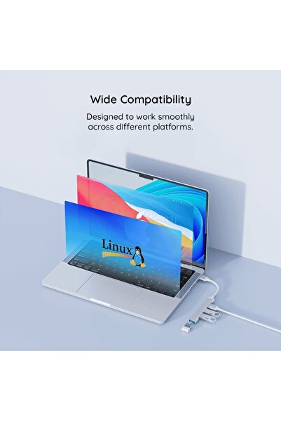 SKYDDAR INNOVATION Docking Station USB-C 4in1 – 1x USB 3.0, 2x USB 2.0, 1x Type-C, sticker set, Grey/White