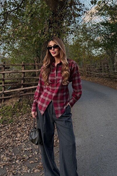 Laluvia Plaid Shirt with Red Tie Detail - 25250