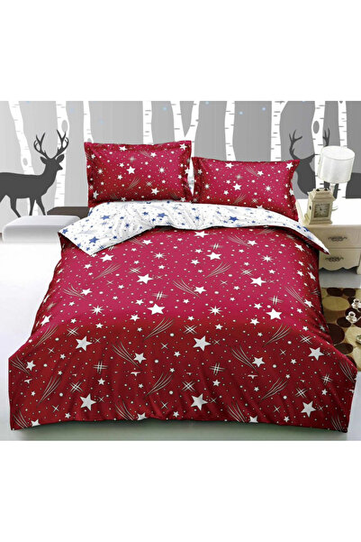 trendyhome Double Bed Linen, 4 Pieces, Satin Cotton, Stars, Navy/White, i14619-Elastic
