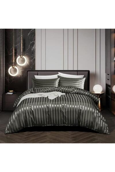 Luofanfei Satin Bedding Set - Duvet Cover 135x200 + Pillowcase 80x80, Grey Striped