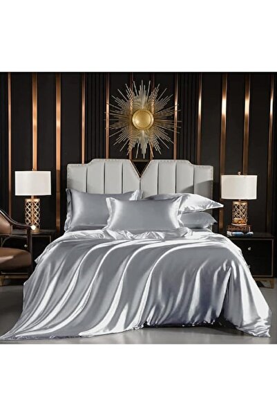 Luofanfei Satin Bed Linen, 200x200 cm duvet cover, 2×80x80 cm pillowcases, light gray