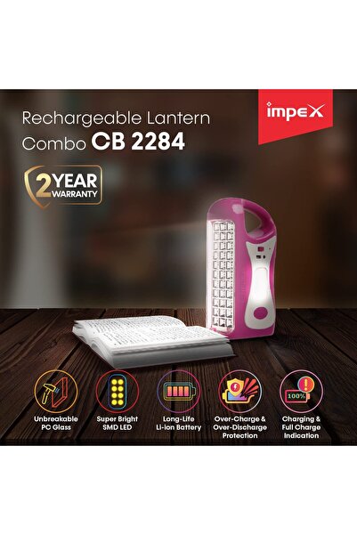 IMPEX LED Rechargeable Lantern 2pcs Combo CB 2284 33 SMD Front 18+18 Side 6V4500mAh 2Yr