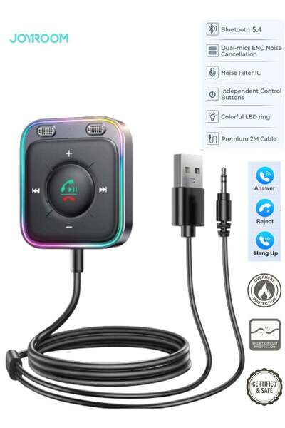 Joyroom Bluetooth 5.4 Car AUX Adapter with Dual ENC Mics (Upgraded 2025)