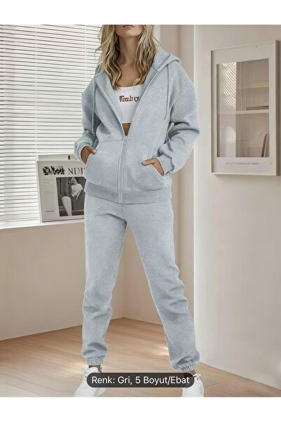 FAVORİST Zipped Cardigan and Tracksuit Bottom-Top Set