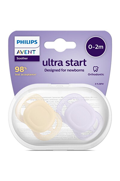 Philips Avent Set of 2 Ultra Start pacifiers SCF075/01, orthodontic, BPA-free, 0-2 months, beige-lilac