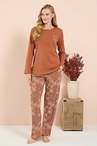 REMSA Women's Combed Cotton Long Sleeve Pajama Set 3216 Tile