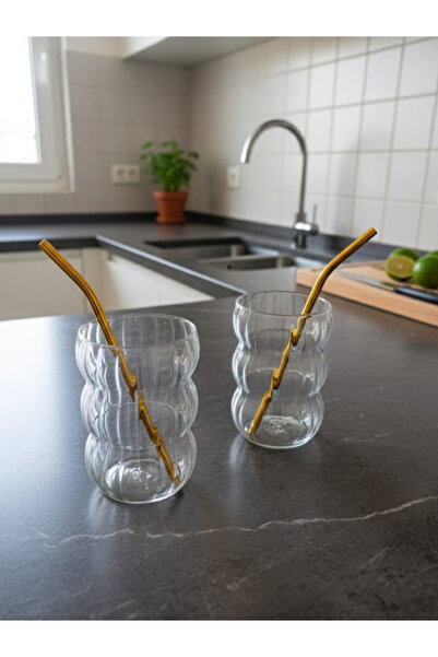 Dörtel Tedarik Borosilicate Glass Stem Cup Cocktail Set with Glass Straw 500 ml