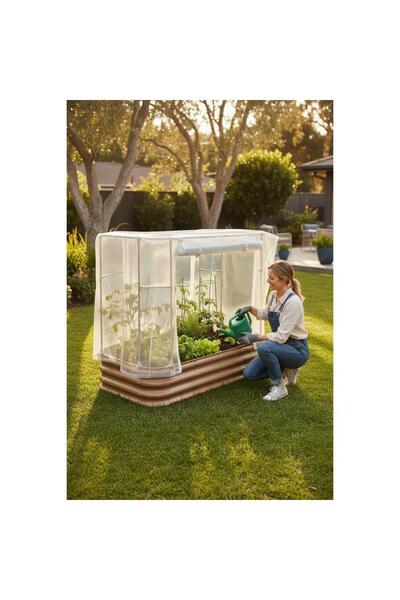 Bahçe kulesi Seralı Modüler Yükseltilmiş Bahçe Sebze Yatağı No:7 (140X85) Bej