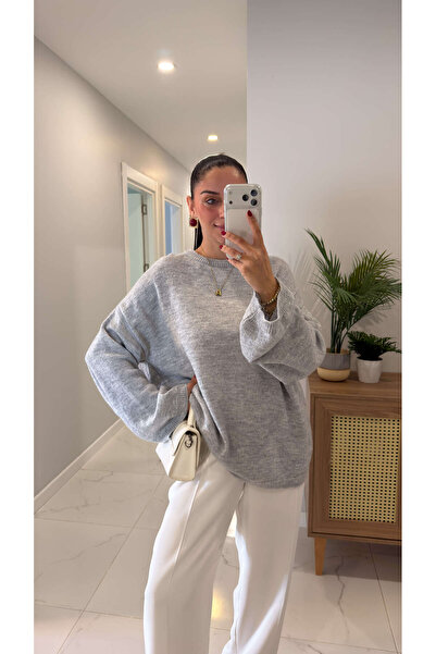BİRCANÇİL Alin Gray Wide Sleeve Detailed Knitwear