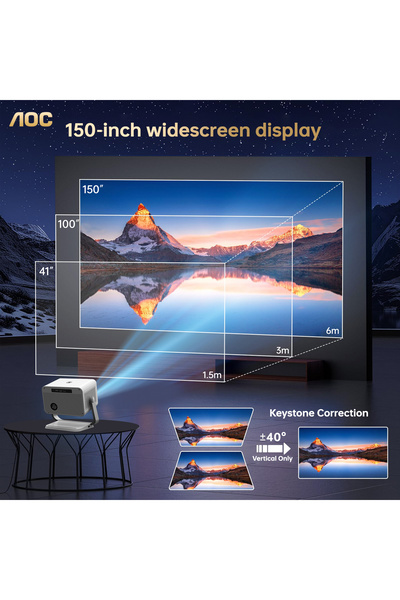 Aoc 1080P Portable Projector 12000 Lumens 4K Support 5G WIFI6 | 300" Screen | All-Device Compatible