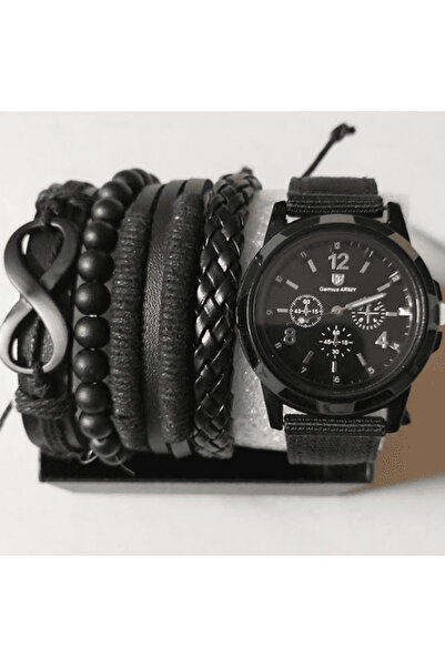 CRM Set ceas bărbătesc cu 4 brățări, Gemius ARMY, CRM, curea textilă, negru