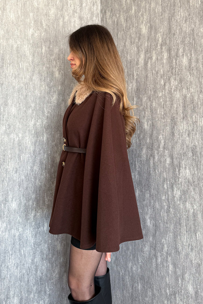 ModaPlaza Women's Collar Fur Poncho 9165