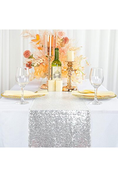 STOREMAX Masa Örtüsü, 30x180cm Parlak Kumaş Masa Şeridi Dekorasyonu, Payetli ...