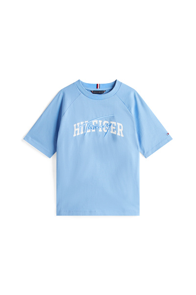 Tommy Hilfiger Boys Blue Mixed Logo Raglan Sleeve T-Shirt