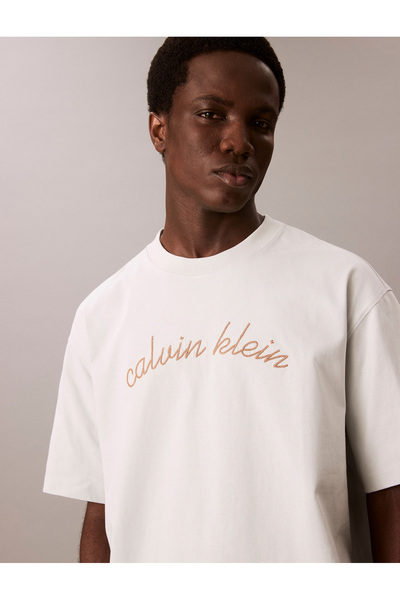 Calvin Klein Men Blue Center Chain Stitch Crew Neck T-Shirt