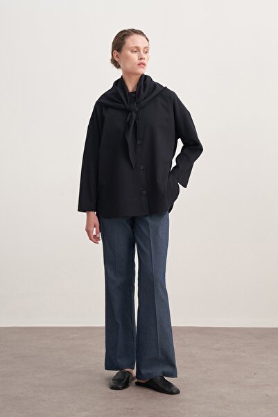 EBU Prive Women's Gabardine Jacket Shirt Navy Blue