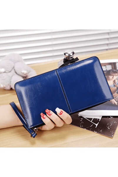 CRM Women's leather wallet, blue, CRM, with zipper, card and coin compartments, 21 x 11.5 cm