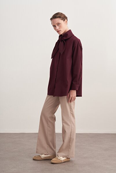 EBU Prive Women's Gabardine Collar Detailed Shirt Plum