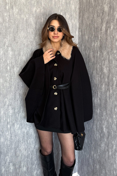 ModaPlaza Women's Collar Fur Poncho 9165