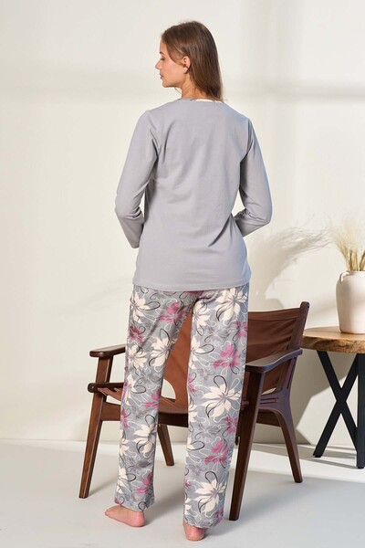 REMSA Σετ πιτζάμες με μακρυμάνικο χτενισμένο βαμβάκι για γυναίκες Plus Size Suprem 3134 Grey02