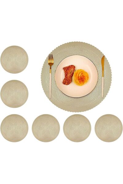 Arabest 6 Piece Hollow Dining Round Placemats, Used for Table Decoration of Festive Parties PVC Round Gold