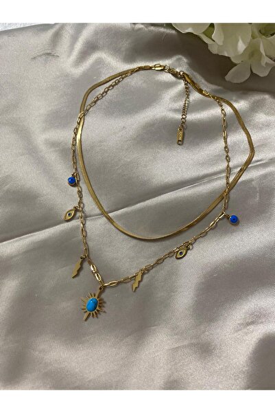 stainles steel KUTUP YILDIZ MAVİ TAŞLI KOLYE