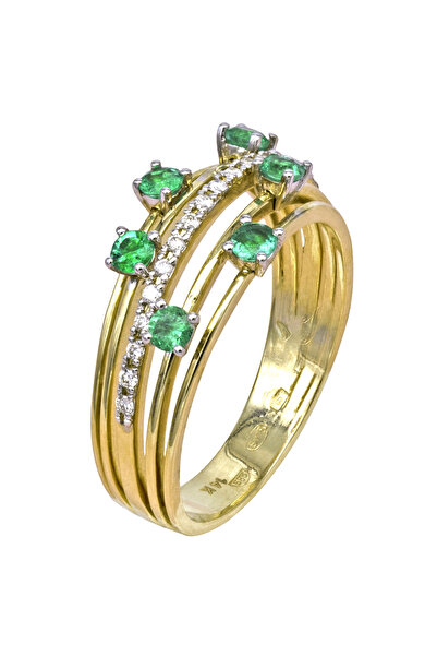 Gold Inel Aur de 14K cu Diamante și Smarald