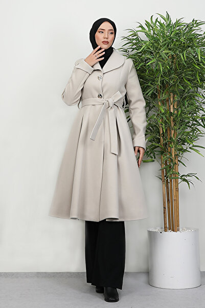 Lamia Giyim Pilise Detay Kaban Krem