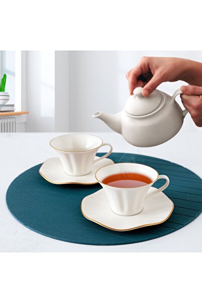 Güral Porselen Nesrin 12 Parça 6 Kişilik Bone Çay Fincanı Takımı