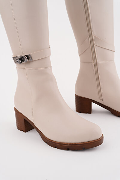 Madam Tarz BLN-775 Μπότες με λεπτομέρεια με χοντρό τακούνι και ζώνη