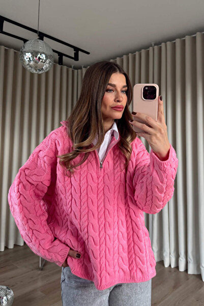 Sue Store Πουλόβερ με ροζ πλεκτό φερμουάρ