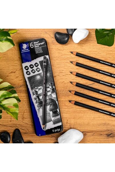 Yıldızan أقلام رصاص مارس 100B G6 في علبة معدنية تحتوي على 6 أقلام: 8B، 6B، قط...