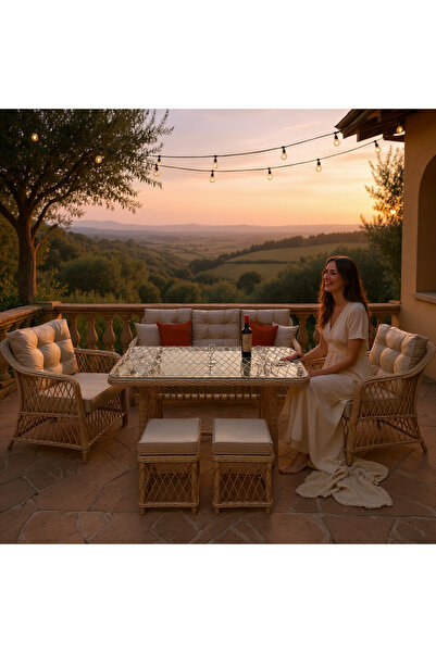 MY WORLD GARDEN BELLA 3+1+1+MASA+2 PUF BAHÇE BALKON TAKIMI